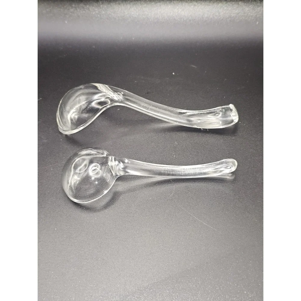 2 PC VINTAGE CLEAR GLASS CONDIMENT MAYONAISE LADLES SERVING SPOONS 4.75 &5.5 Inc